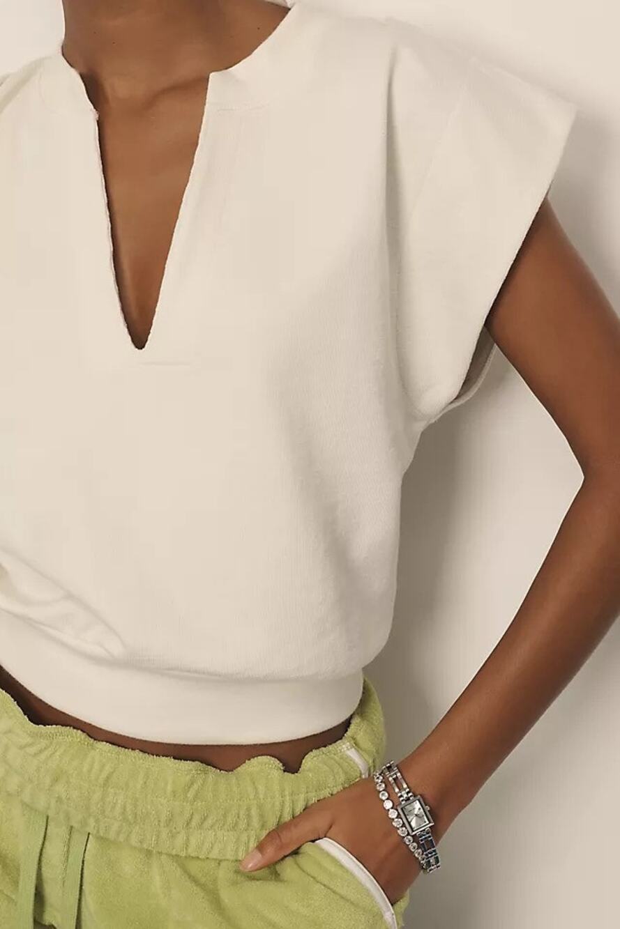 Anthropologie Nation Los Angeles Lenon Cap Sleeve Crop Sweatshirt
